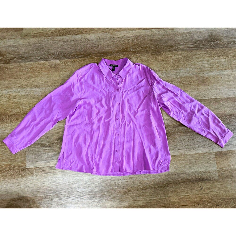 Eileen Fisher Purple Silk Woven Collared Button-Up Long Sleeve Blouse S/P
